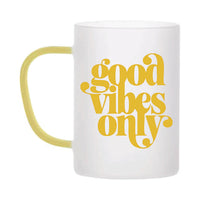Albizco Naruto "Just Vibing / Good Vibes Only" Printed Frosted Glass Mug with Yellow Handle (330 ml / 11 oz) – Anime Coffee Cup for Naruto Shippuden Fans, Gamers & Office Desk