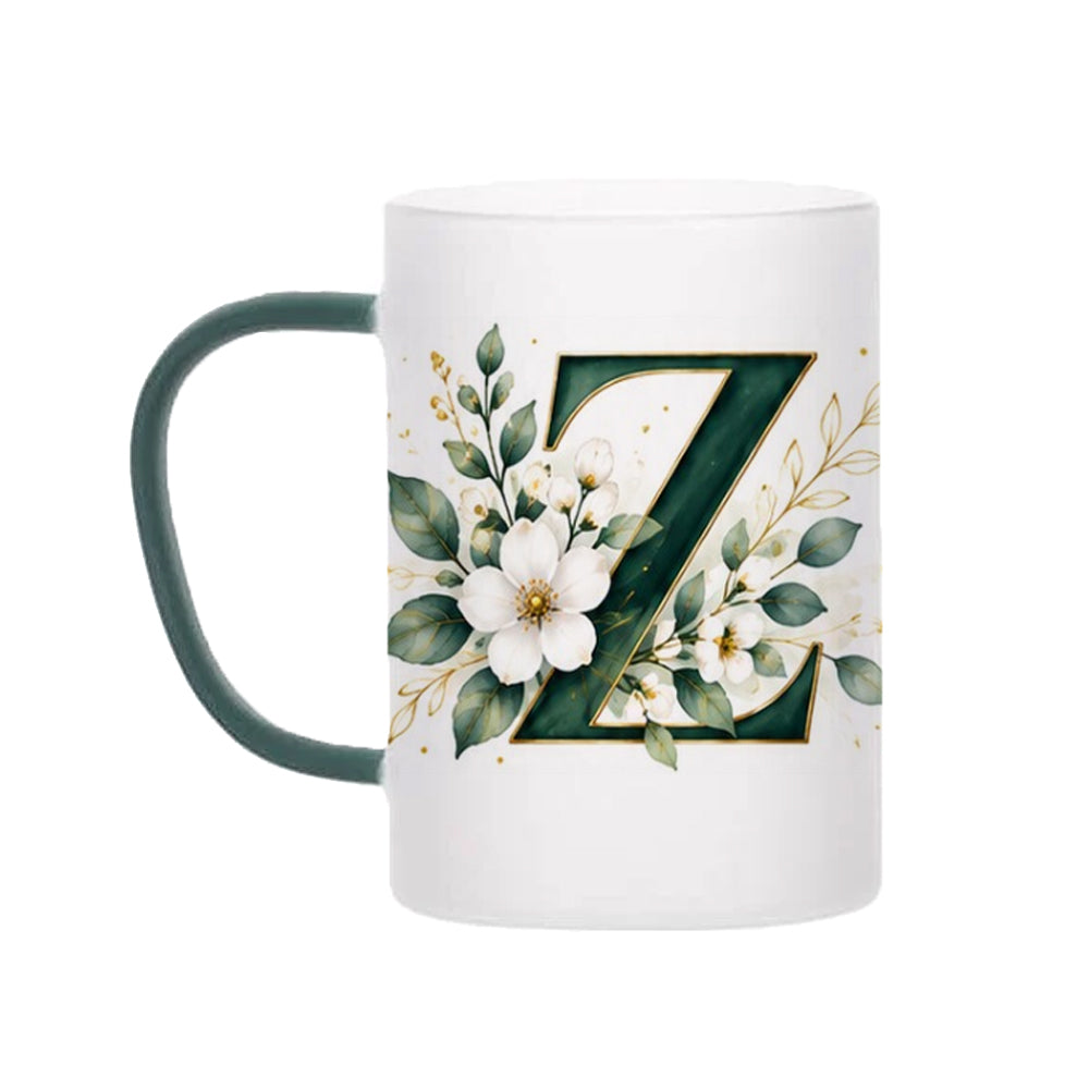 Custom Letter Z Floral Initial Frosted Glass Mug with Gift Box